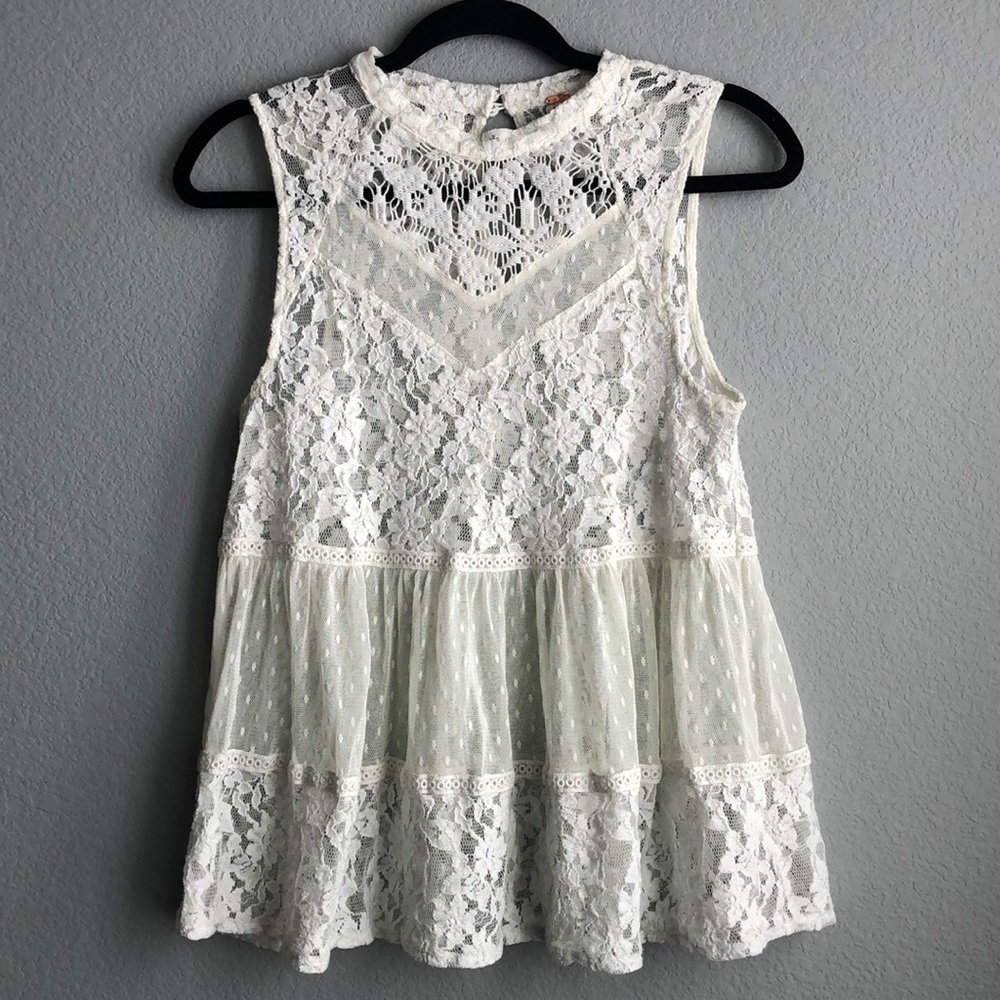 Free People Lace Top. Cream or ivory.